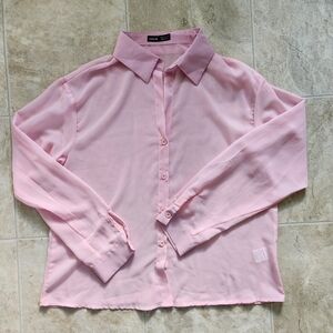 Pink Sheer Button Up Shirt - Size 6